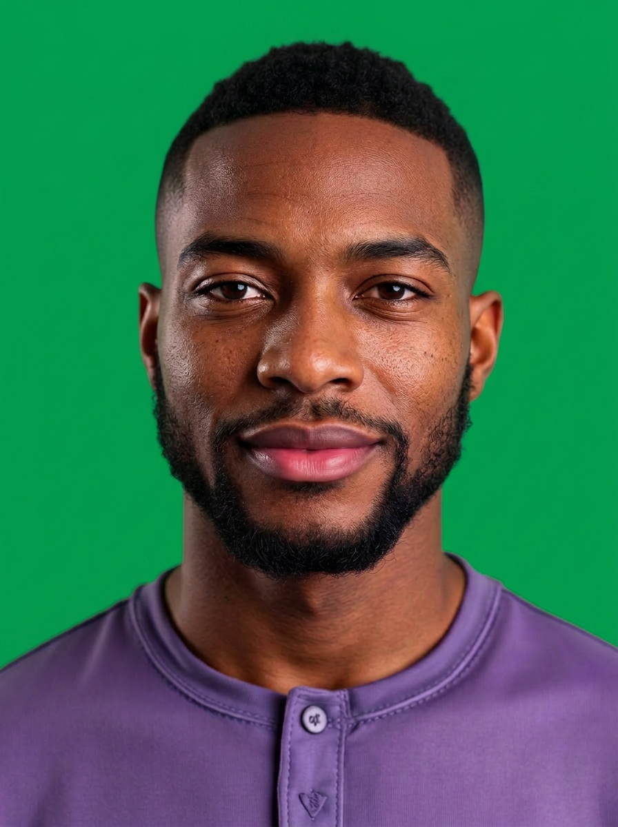 Modern Black man in his early 30s on a vibrant green background