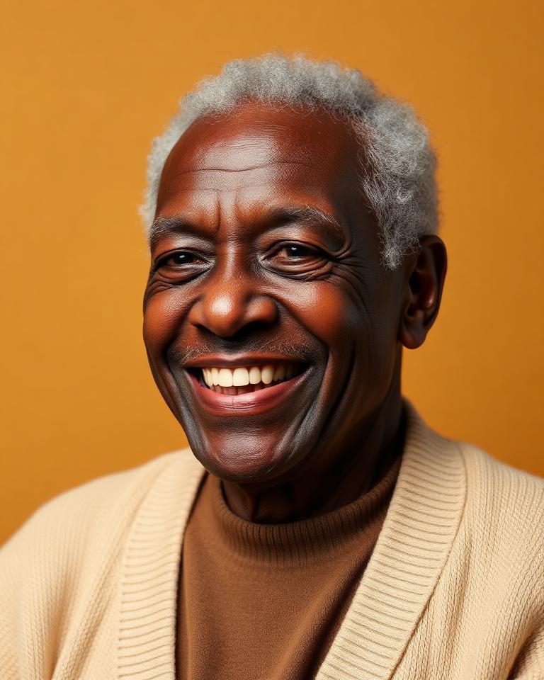 Older Black grandfather on a muted gold background