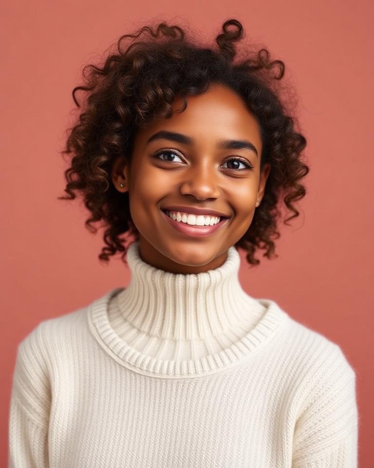 Multiracial young woman on a dusty rose background